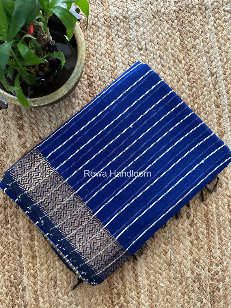 Maheshwari Blue Gichha Thread Lining Saree GTLS067