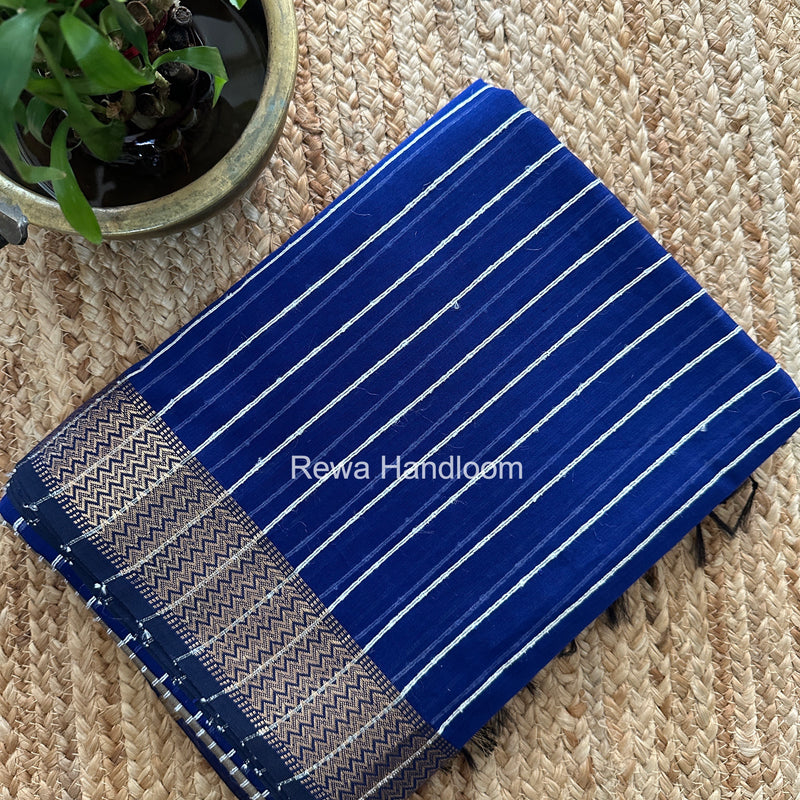 Maheshwari Blue Gichha Thread Lining Saree GTLS067