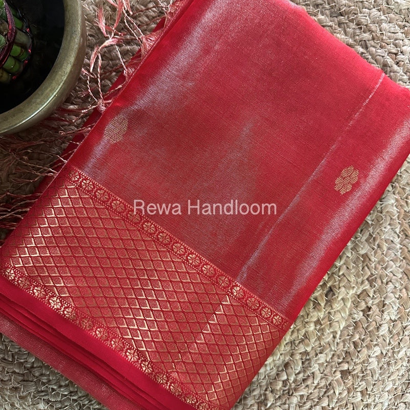 Maheshwari Red Tissue Silk Saree TFBS08