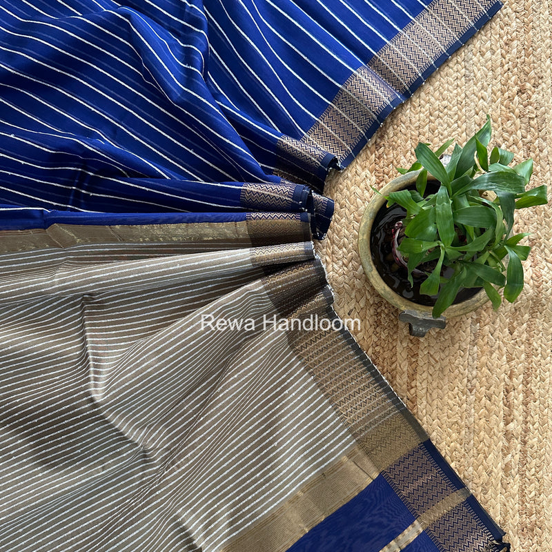 Maheshwari Blue Gichha Thread Lining Saree GTLS067