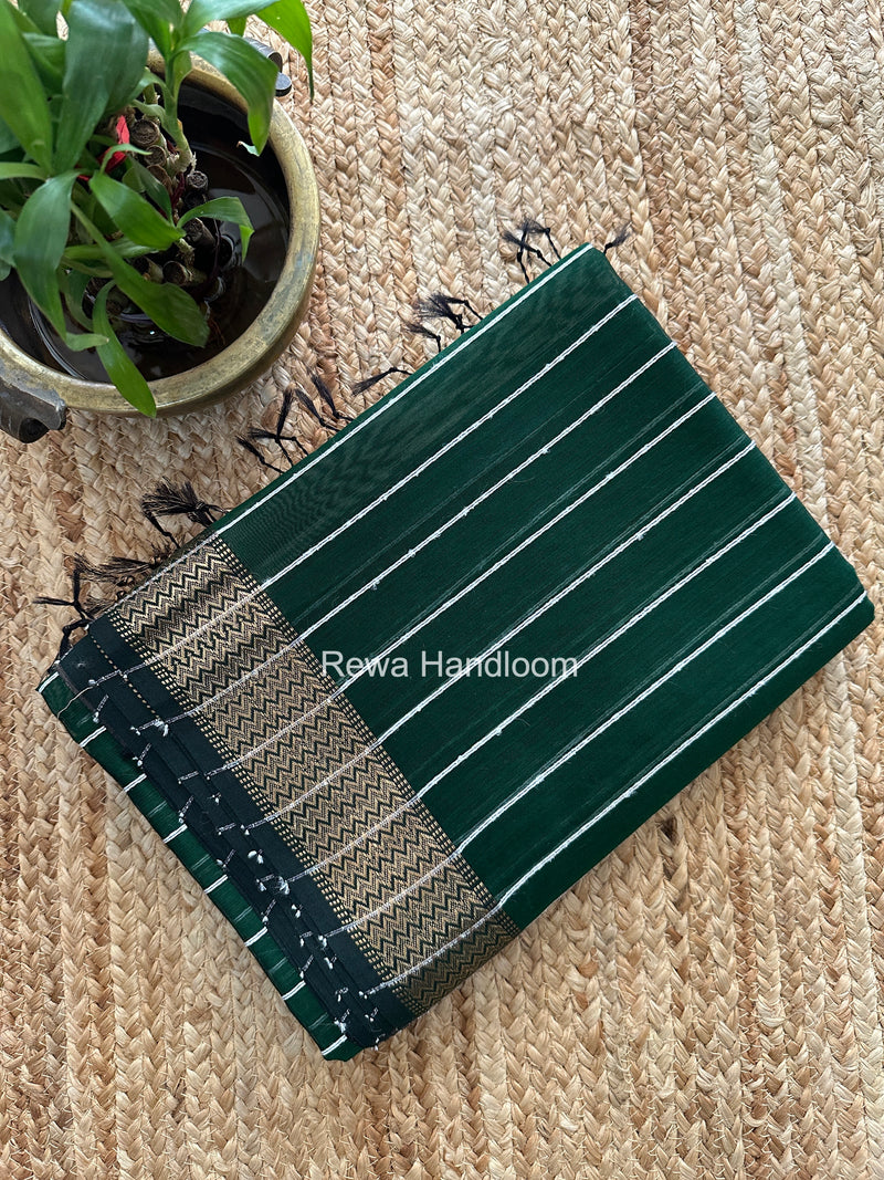 Maheshwari Bottle Green Gichha Thread Lining Saree GTLS068