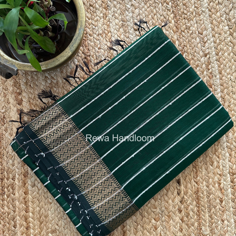 Maheshwari Bottle Green Gichha Thread Lining Saree GTLS068