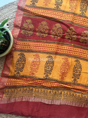 Maheshwari Rust Bagh Print Small Border Saree MTBS037