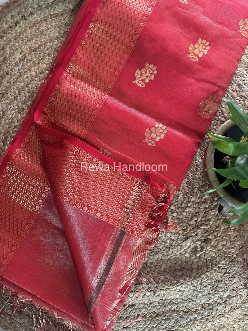 Maheshwari Red Tissue Silk Saree TFBS08