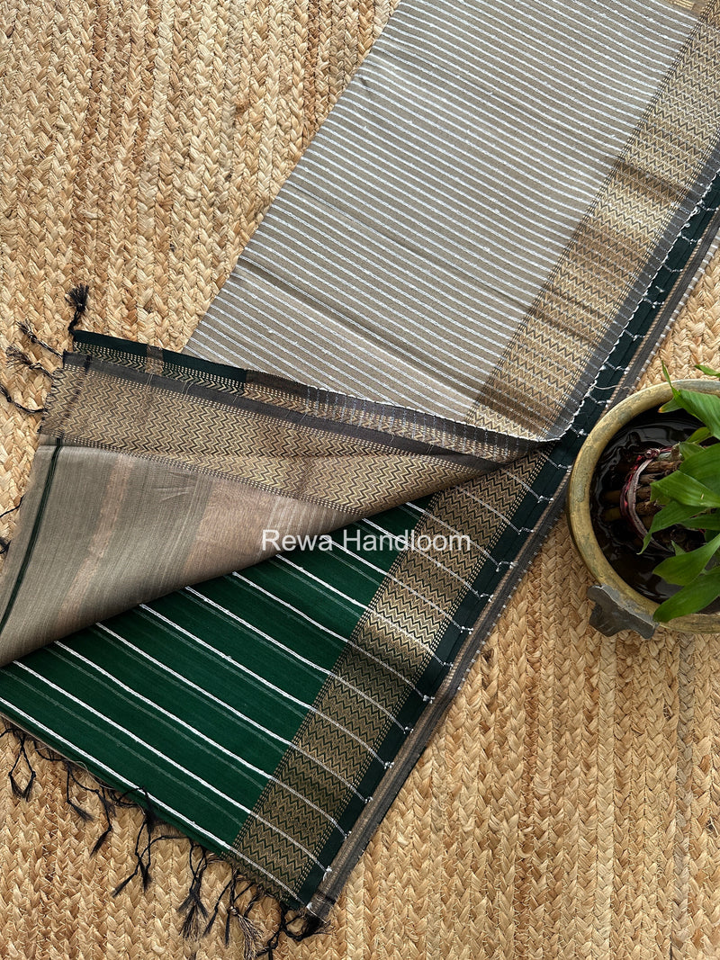 Maheshwari Bottle Green Gichha Thread Lining Saree GTLS068