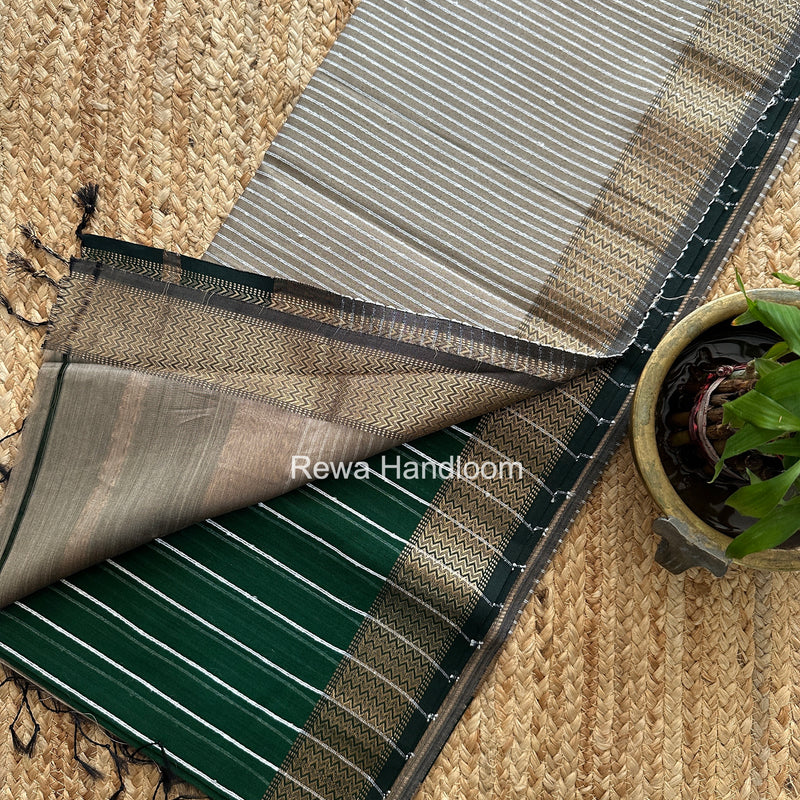 Maheshwari Bottle Green Gichha Thread Lining Saree GTLS068