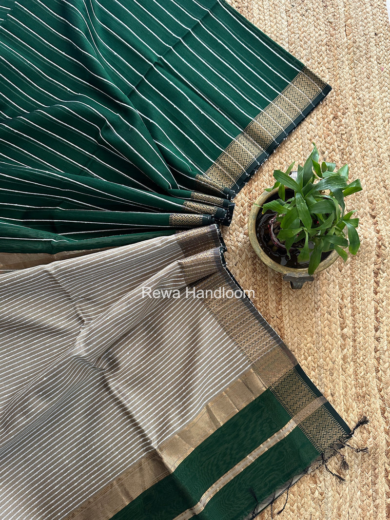 Maheshwari Bottle Green Gichha Thread Lining Saree GTLS068