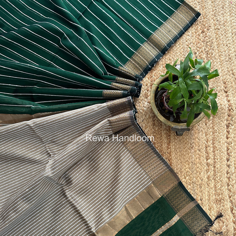 Maheshwari Bottle Green Gichha Thread Lining Saree GTLS068