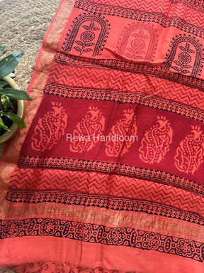 Maheshwari Light Orange Bagh Print Small Border Saree MTBS036