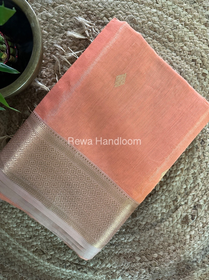 Maheshwari Peach Tissue Silk Saree TFBS010