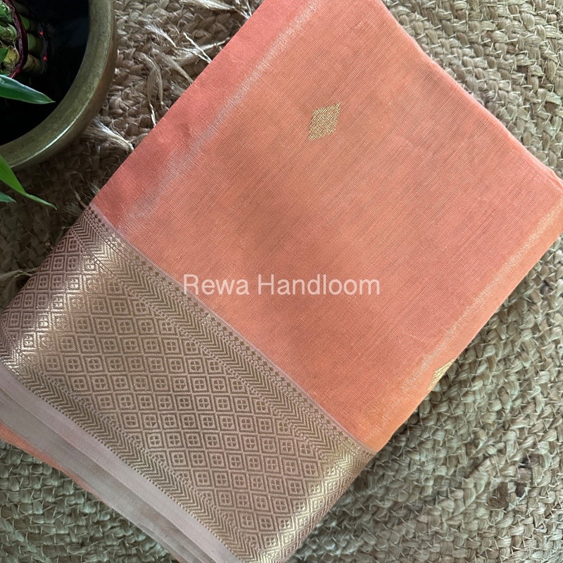 Maheshwari Peach Tissue Silk Saree TFBS010