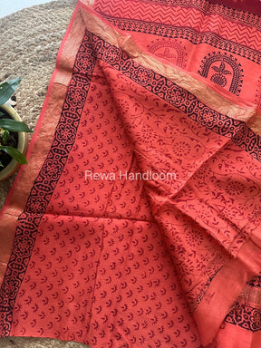 Maheshwari Light Orange Bagh Print Small Border Saree MTBS036