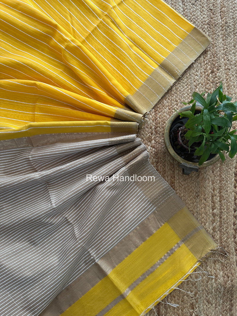 Maheshwari Golden Yellow Gichha Thread Lining Saree GTLS069