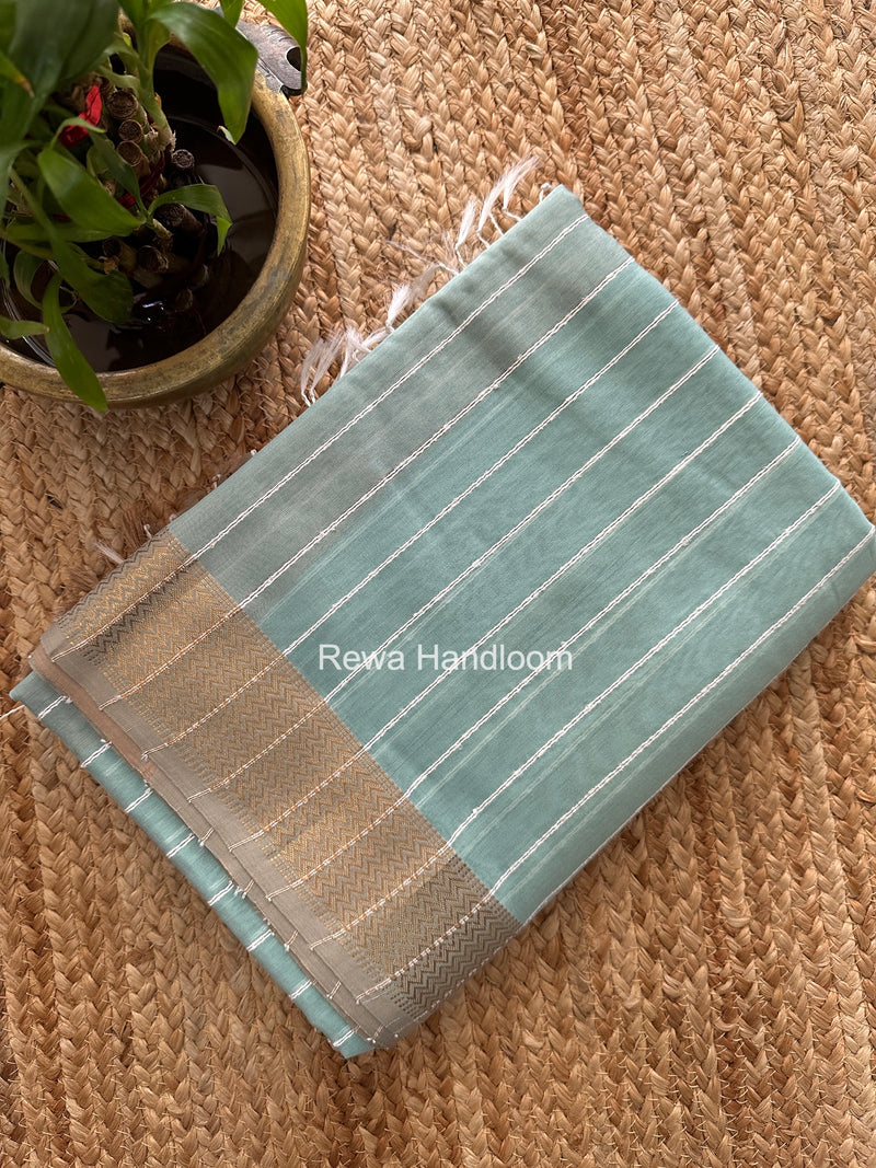 Maheshwari Light Aqua Green Gichha Thread Lining Saree GTLS070
