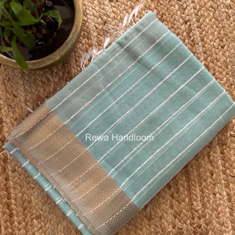 Maheshwari Light Aqua Green Gichha Thread Lining Saree GTLS070