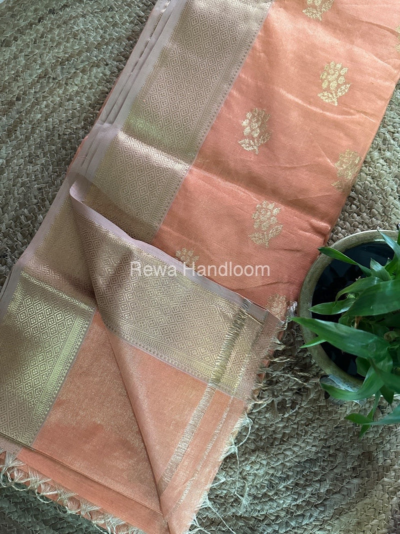 Maheshwari Peach Tissue Silk Saree TFBS010