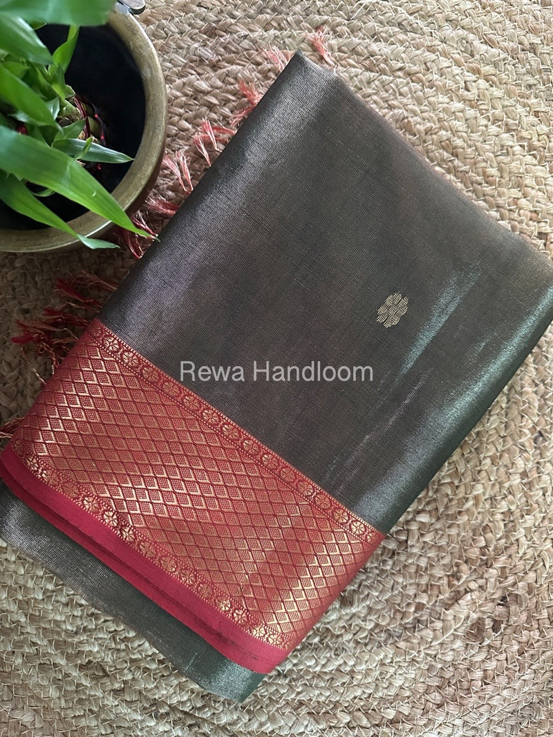 Maheshwari Black Tissue Silk Saree TFBS012