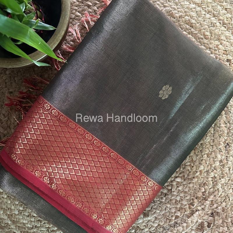 Maheshwari Black Tissue Silk Saree TFBS012