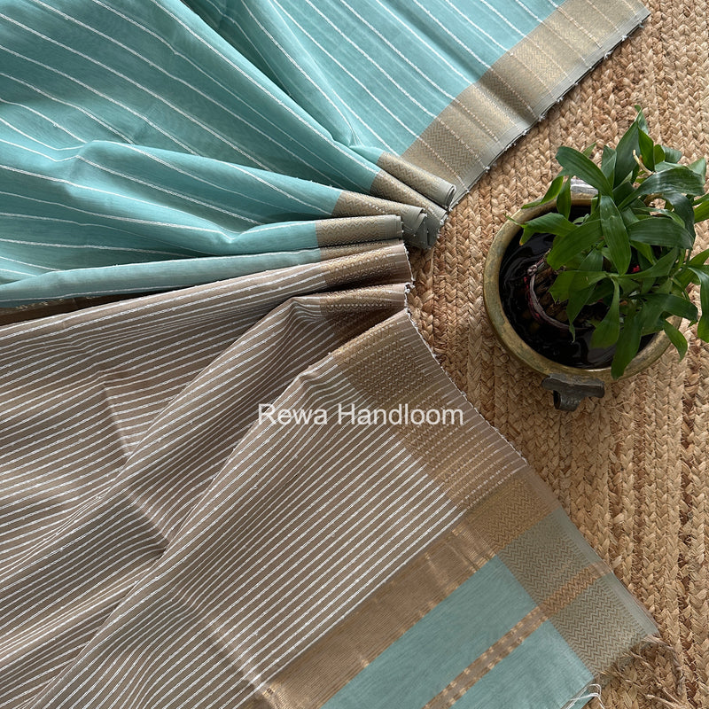 Maheshwari Light Aqua Green Gichha Thread Lining Saree GTLS070