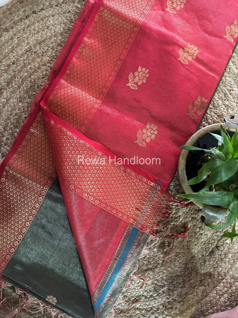 Maheshwari Black Tissue Silk Saree TFBS012