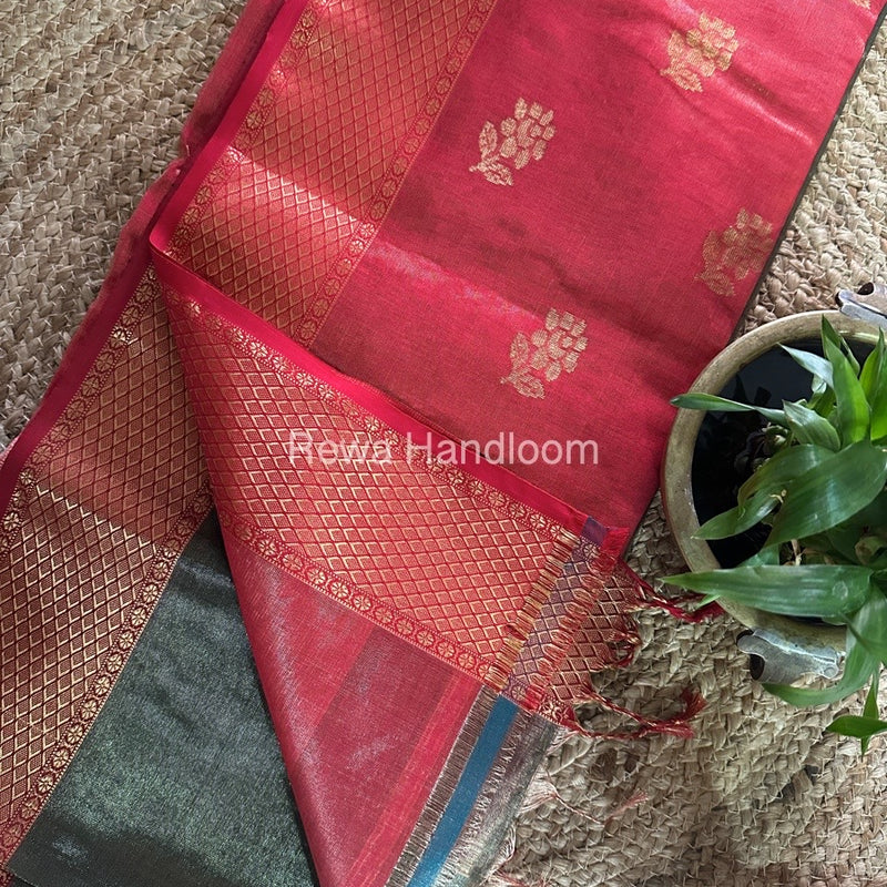 Maheshwari Black Tissue Silk Saree TFBS012
