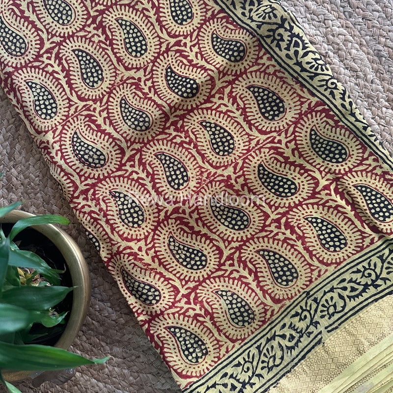 Maheshwari Yellow Bagh Print Small Border Saree MTBS039