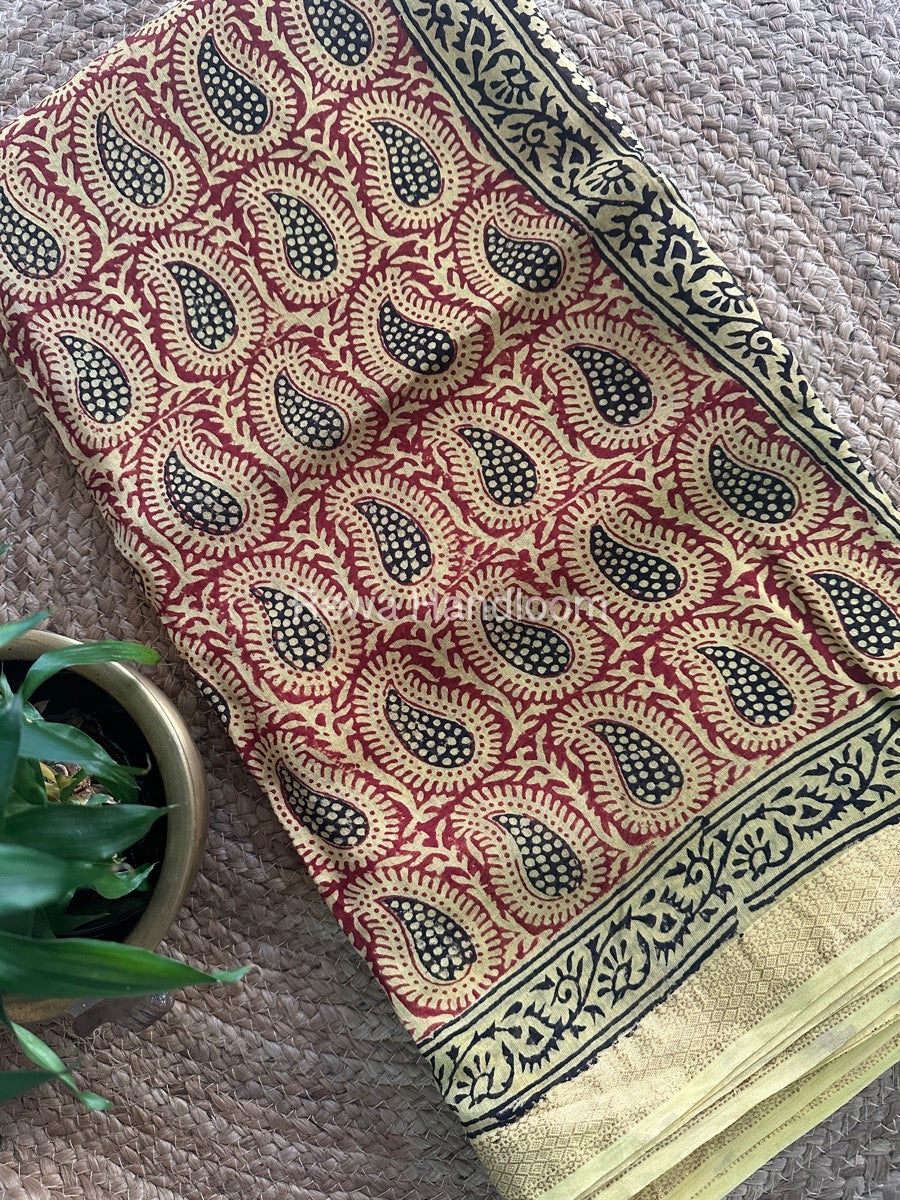 Maheshwari Yellow Bagh Print Small Border Saree MTBS039