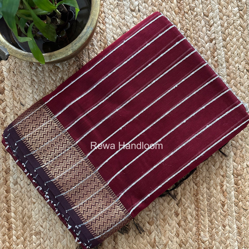 Maheshwari Maroon Gichha Thread Lining Saree GTLS071