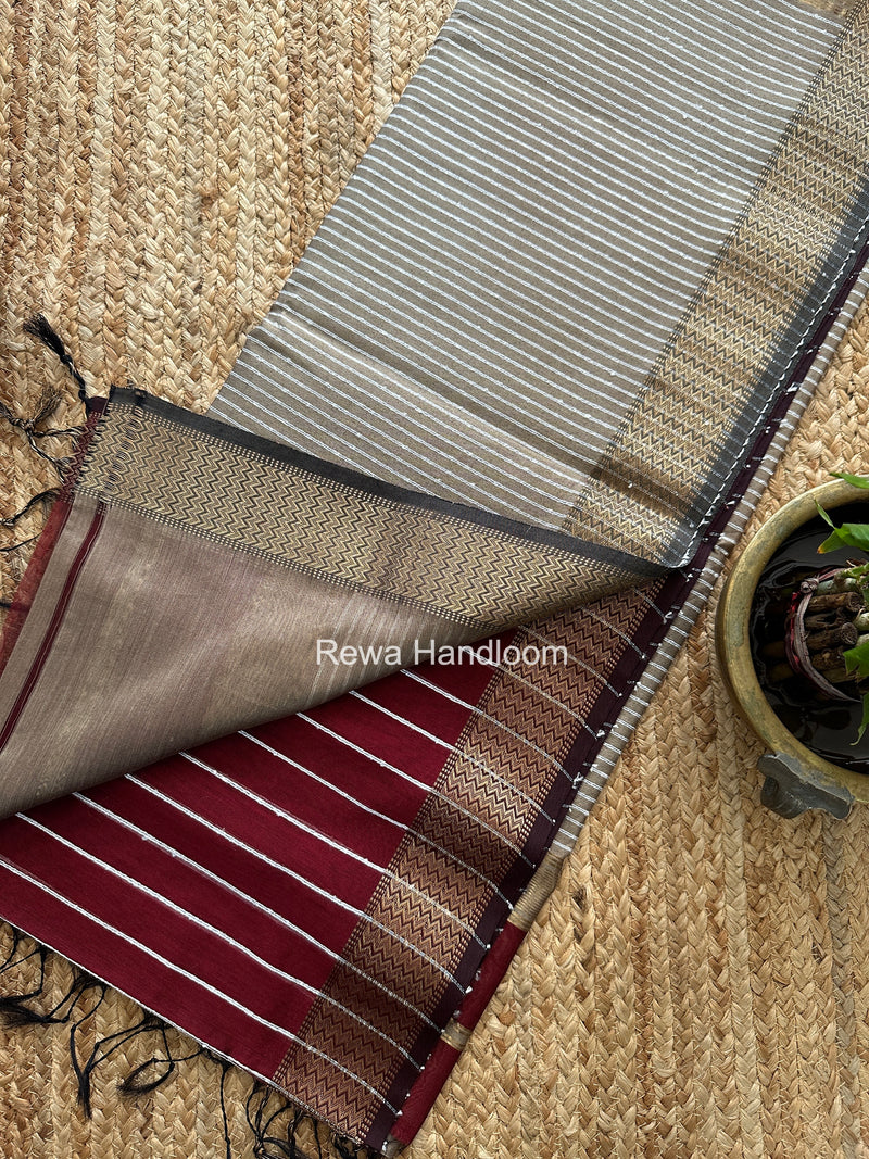 Maheshwari Maroon Gichha Thread Lining Saree GTLS071