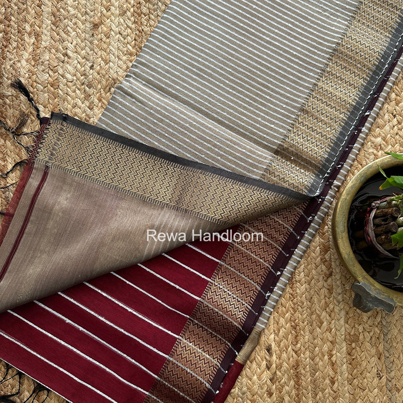 Maheshwari Maroon Gichha Thread Lining Saree GTLS071