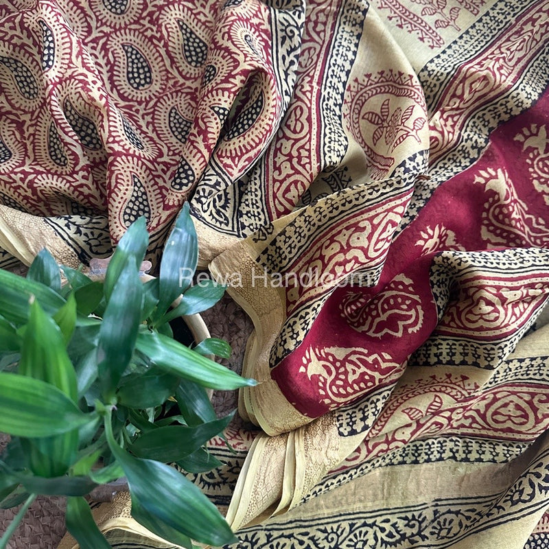 Maheshwari Yellow Bagh Print Small Border Saree MTBS039