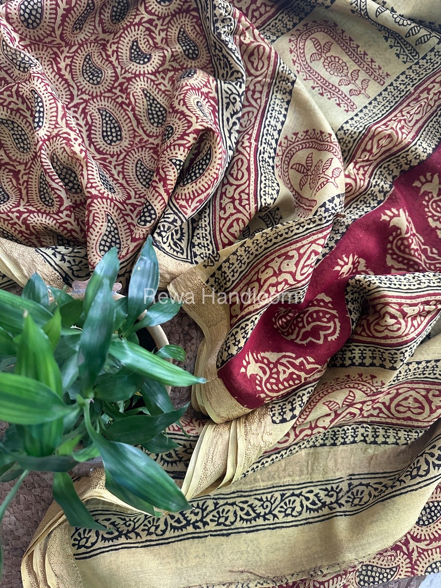 Maheshwari Yellow Bagh Print Small Border Saree MTBS039