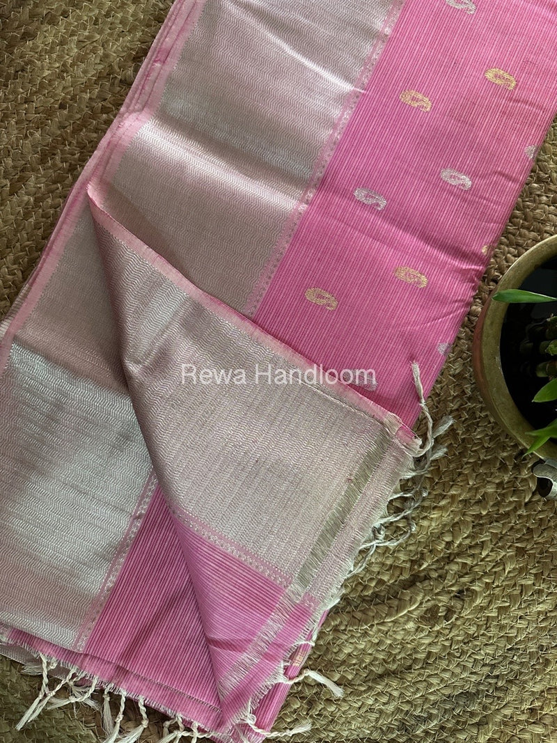 Maheshwari Pink Silver Butti Saree SBP001