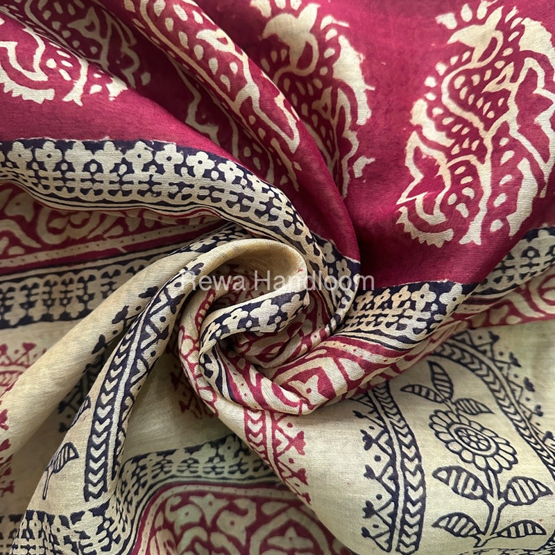 Maheshwari Yellow Bagh Print Small Border Saree MTBS039