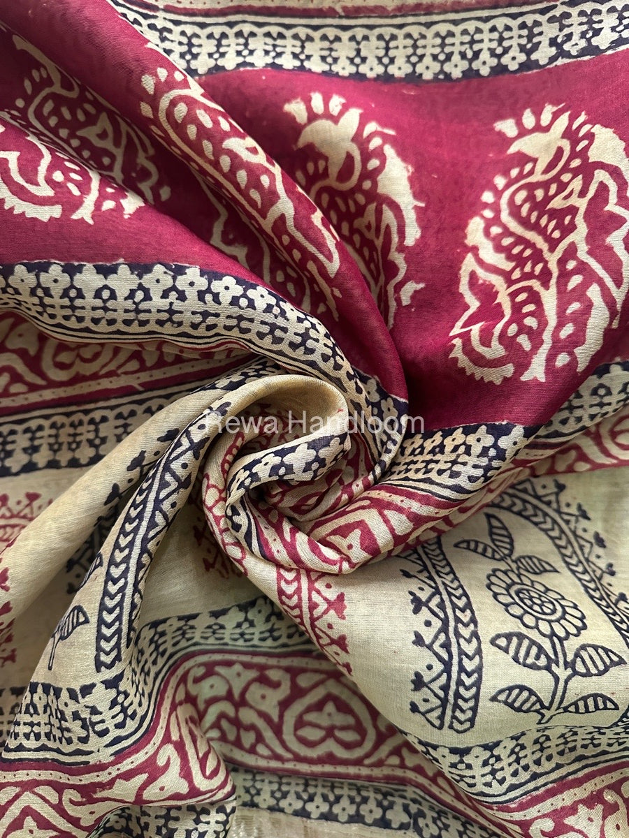 Maheshwari Yellow Bagh Print Small Border Saree MTBS039