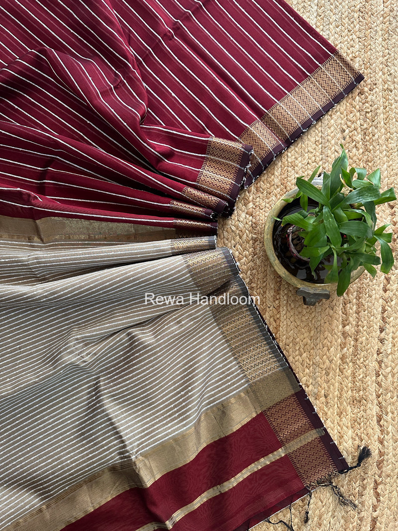 Maheshwari Maroon Gichha Thread Lining Saree GTLS071