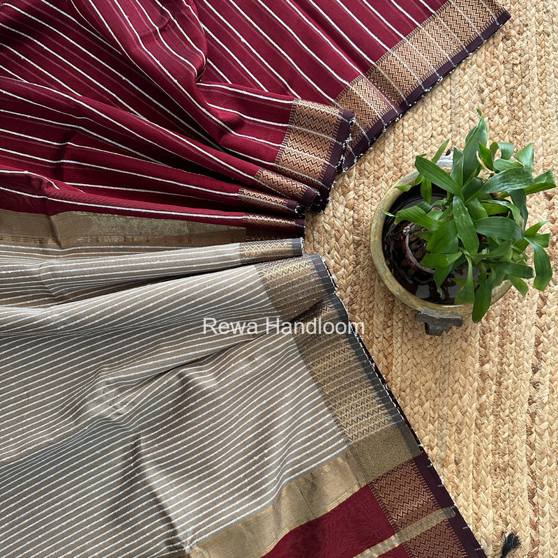 Maheshwari Maroon Gichha Thread Lining Saree GTLS071