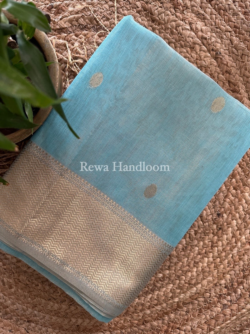 Maheshwari Sky Blue Tissue Butti Saree TBBS043