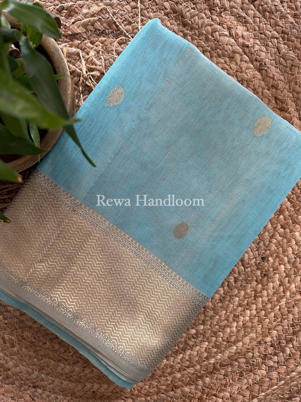 Maheshwari Sky Blue Tissue Butti Saree TBBS043