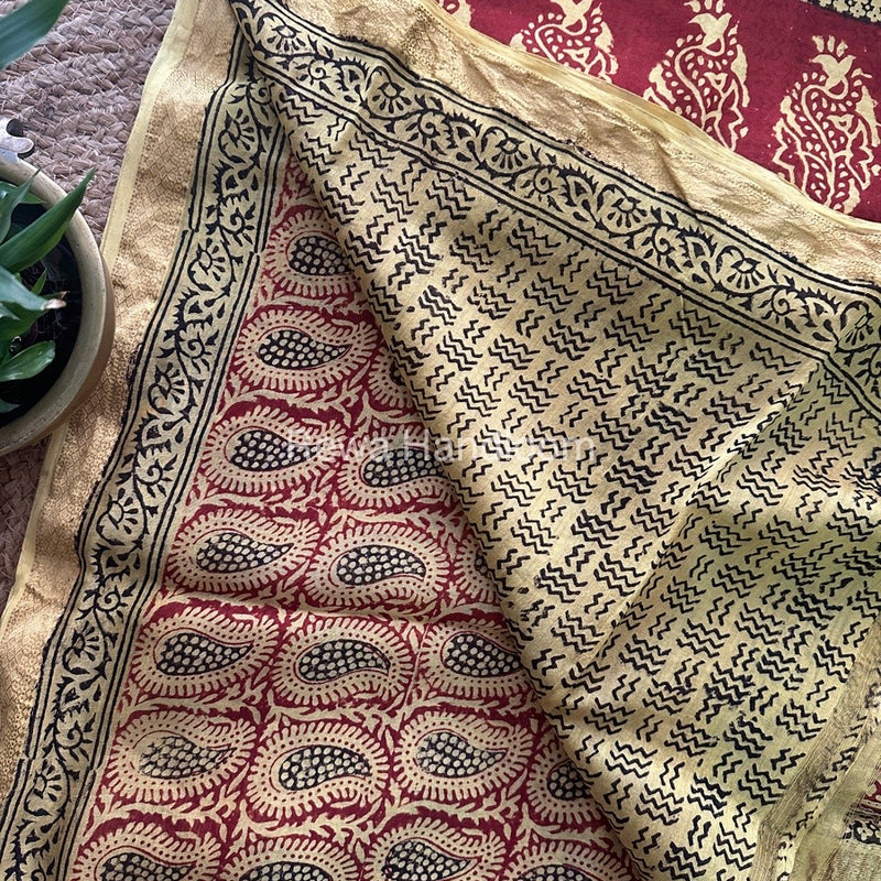Maheshwari Yellow Bagh Print Small Border Saree MTBS039