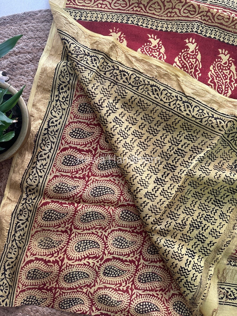 Maheshwari Yellow Bagh Print Small Border Saree MTBS039