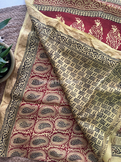 Maheshwari Yellow Bagh Print Small Border Saree MTBS039