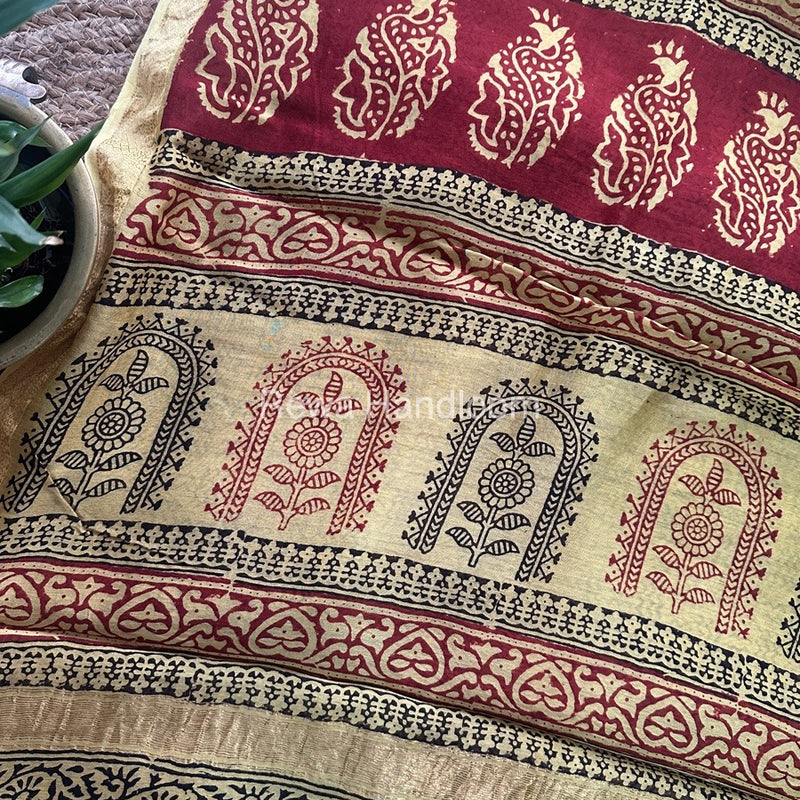 Maheshwari Yellow Bagh Print Small Border Saree MTBS039