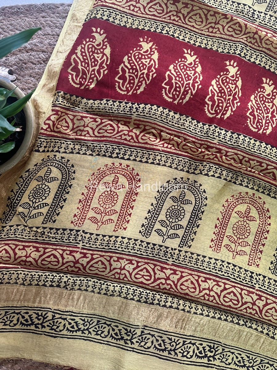 Maheshwari Yellow Bagh Print Small Border Saree MTBS039