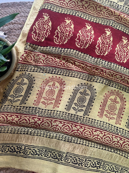 Maheshwari Yellow Bagh Print Small Border Saree MTBS039