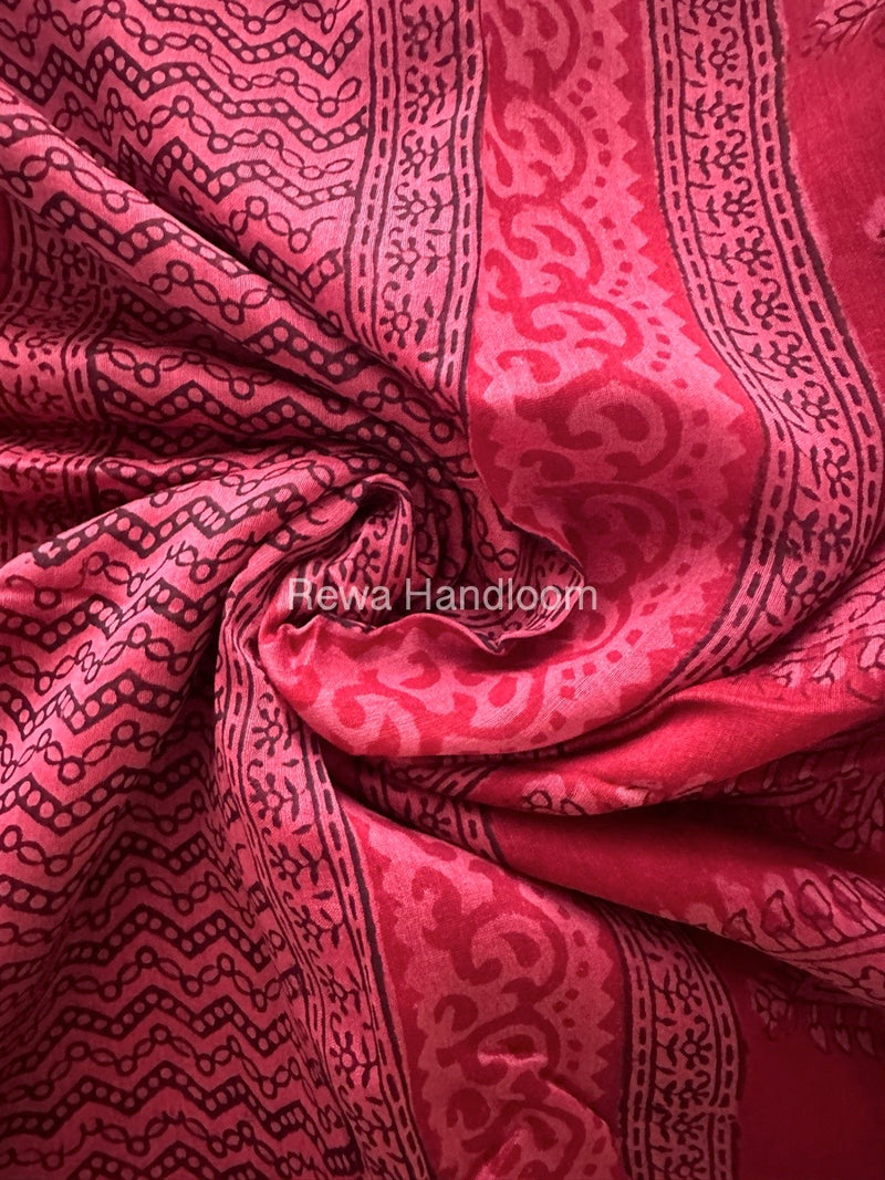 Maheshwari Fuchsia Red Bagh Print Small Border Saree MTBS040