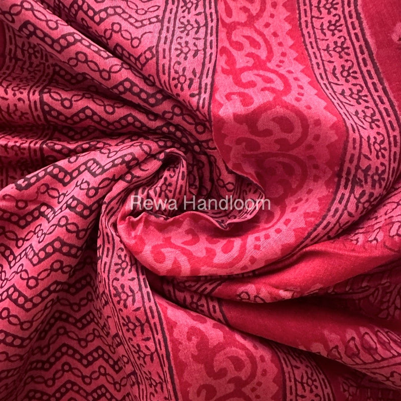 Maheshwari Fuchsia Red Bagh Print Small Border Saree MTBS040