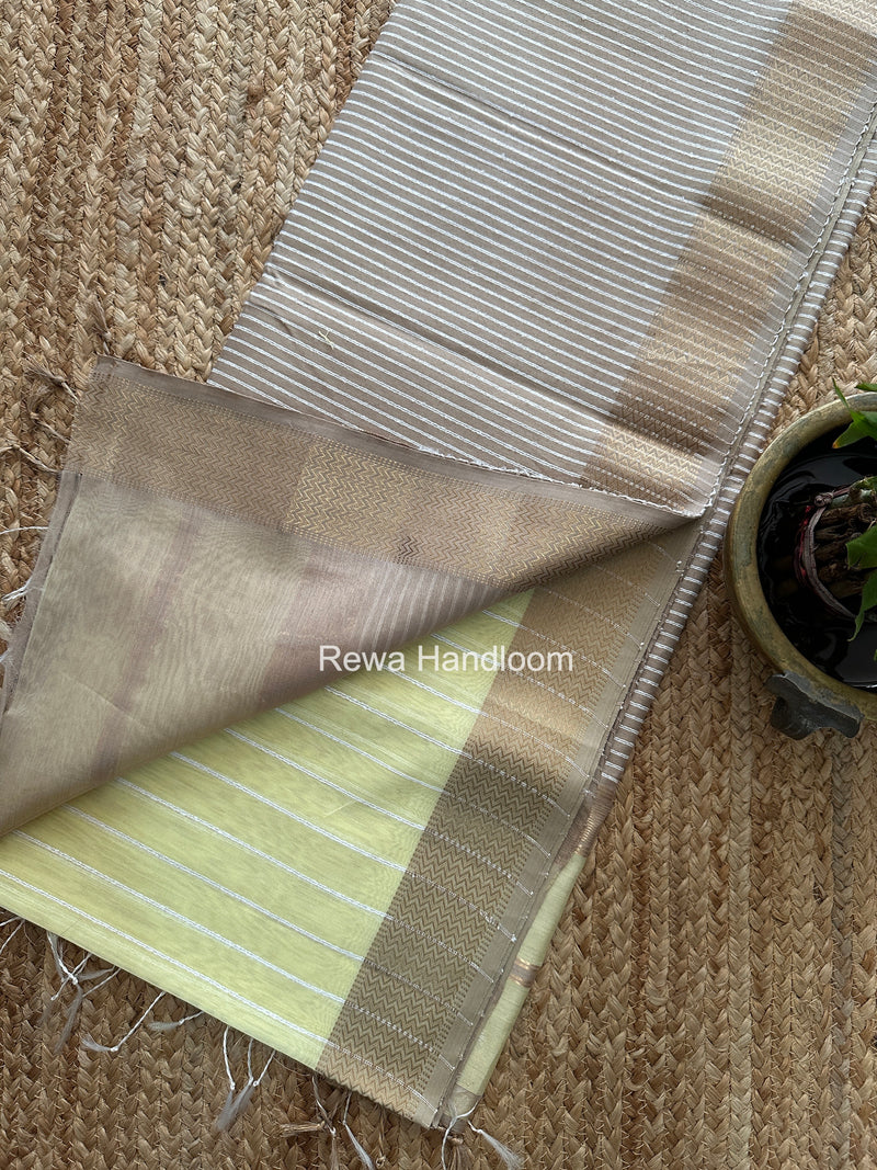Maheshwari Light Yellow Gichha Thread Lining Saree GTLS073