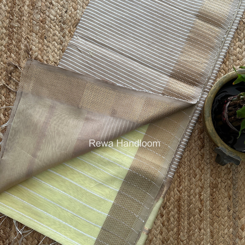 Maheshwari Light Yellow Gichha Thread Lining Saree GTLS073
