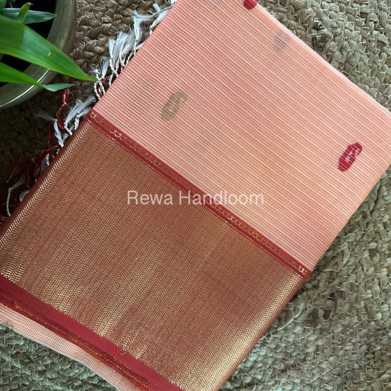 Maheshwari Peach Golden Butti Saree SBP004